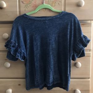 Blue slowly T-shirt top with ruffled sleeves